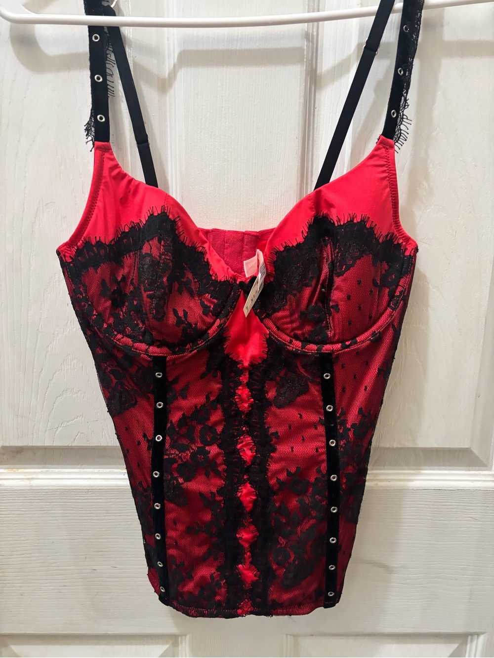 Victoria's Secret Red & Black Lace Bustier Corset Top